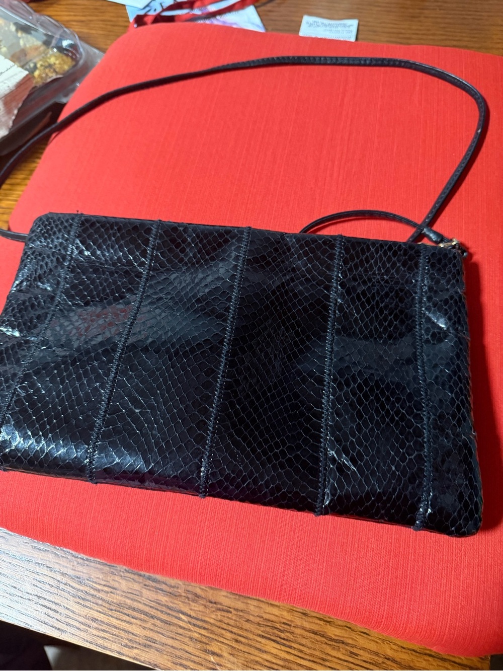 Black Snake-Texture Patent Leather Crossbody Bag